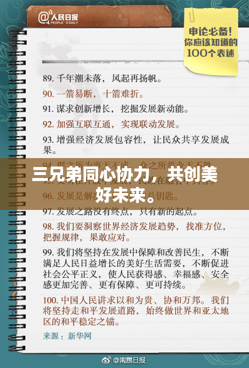 三兄弟同心协力，共创美好未来。