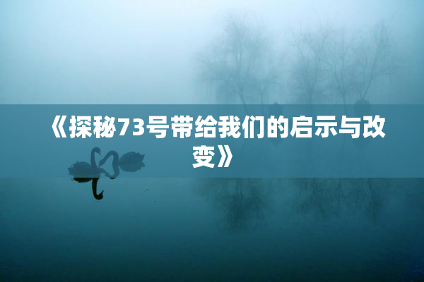 《探秘73号带给我们的启示与改变》