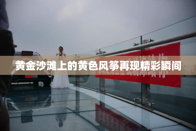 黄金沙滩上的黄色风筝再现精彩瞬间